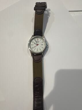 Wenger Swiss Military Mens Field Watch Stainless Steel Canvas Leather Strap